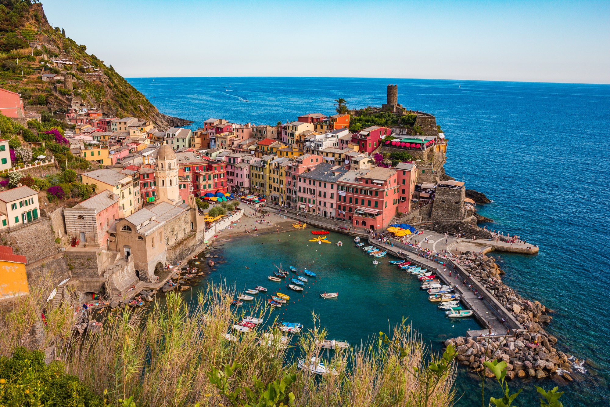Vernazza's pastel waterfront and sheltered harbour on Italy's Ligurian coast